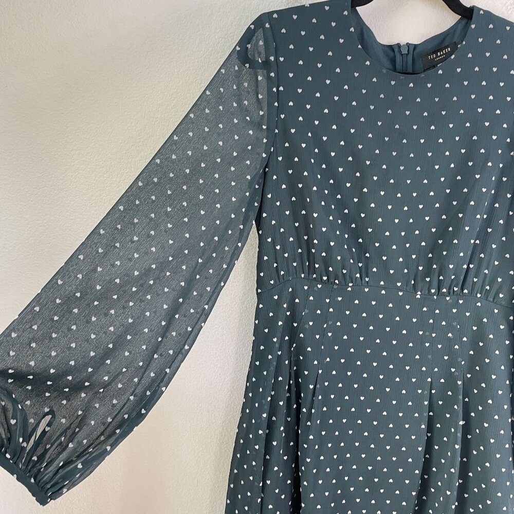 Ted‎ Baker Womens US 6 Heart Print Long Sleeve Dress Fit & Flare - Picture 14 of 16
